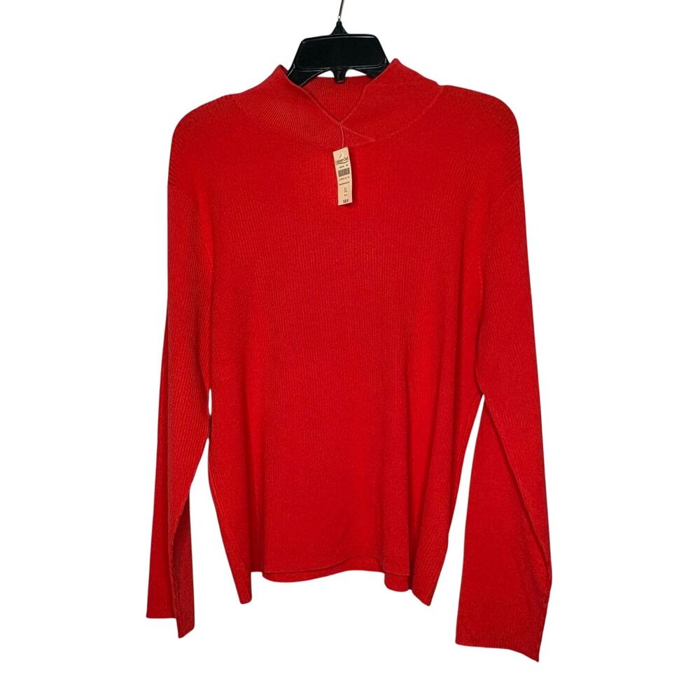 Coldwater Creek Silk Crossover Mock Neck Ribbed Pullover Sweater New Size XL